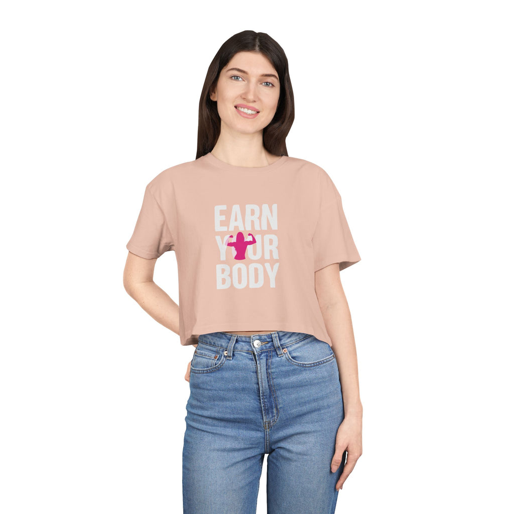 😍🔥Kronex Fit Earn Your Body Crop Tee – Women's Fitness Graphic Top💪👑