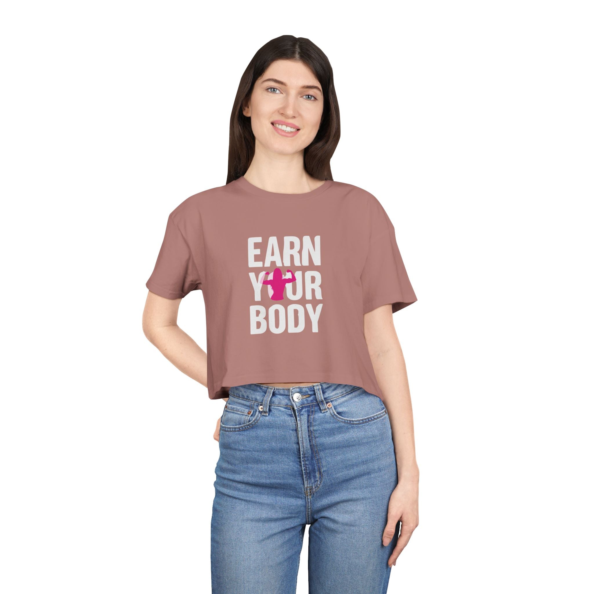 😍🔥Kronex Fit Earn Your Body Crop Tee – Women's Fitness Graphic Top💪👑