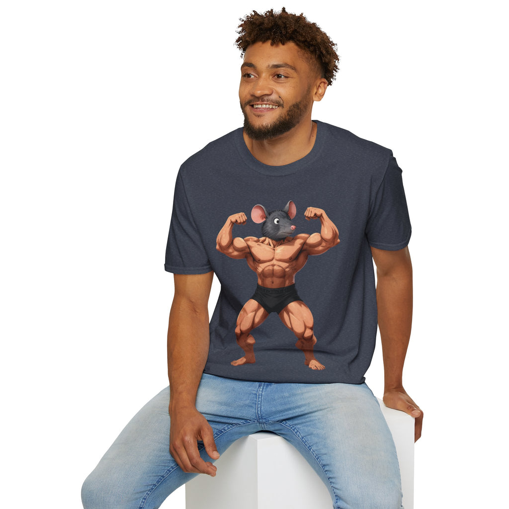 🔥🔥Muscle Rat T-Shirt — Funny Bodybuilder Mouse Fitness Tee🥵💪💪