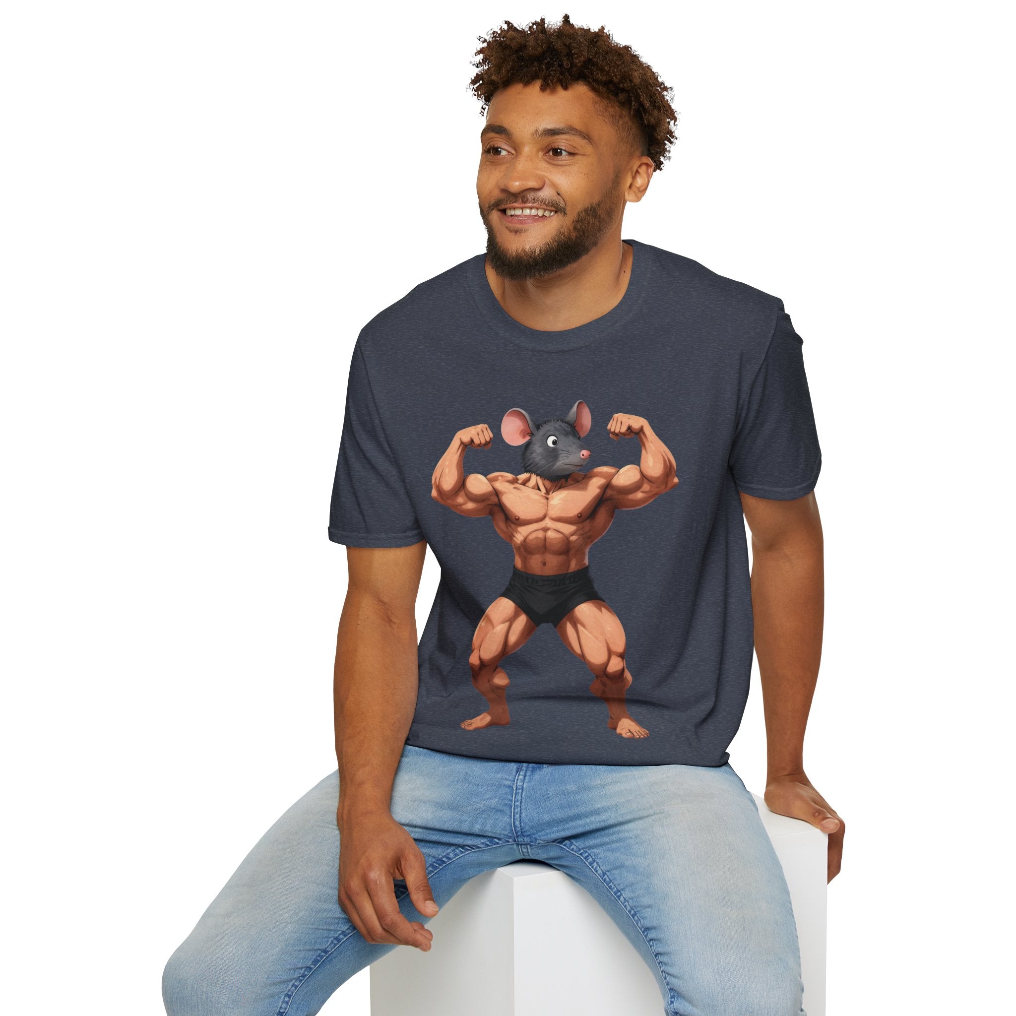 🔥🔥Muscle Rat T-Shirt — Funny Bodybuilder Mouse Fitness Tee🥵💪💪