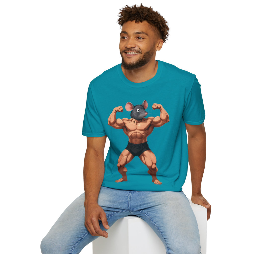 🔥🔥Muscle Rat T-Shirt — Funny Bodybuilder Mouse Fitness Tee🥵💪💪