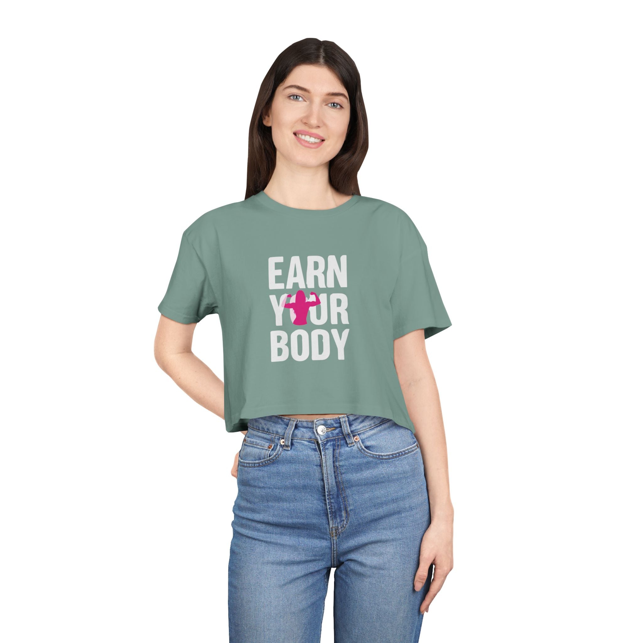 😍🔥Kronex Fit Earn Your Body Crop Tee – Women's Fitness Graphic Top💪👑