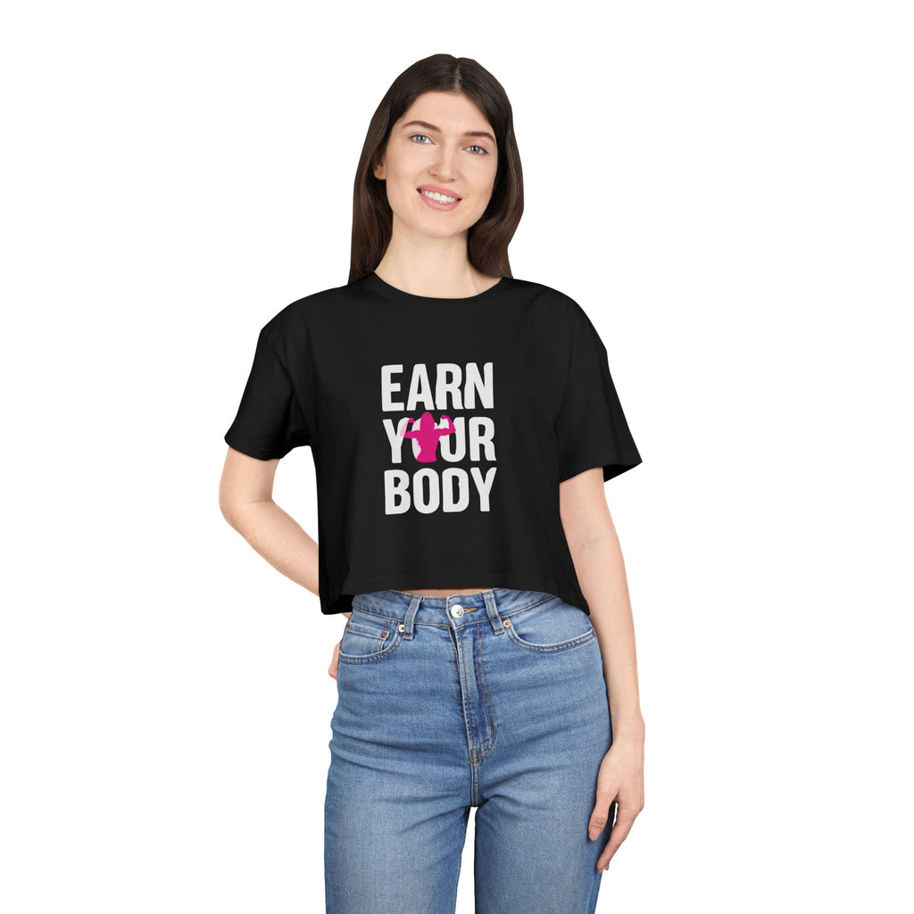 😍🔥Kronex Fit Earn Your Body Crop Tee – Women's Fitness Graphic Top💪👑