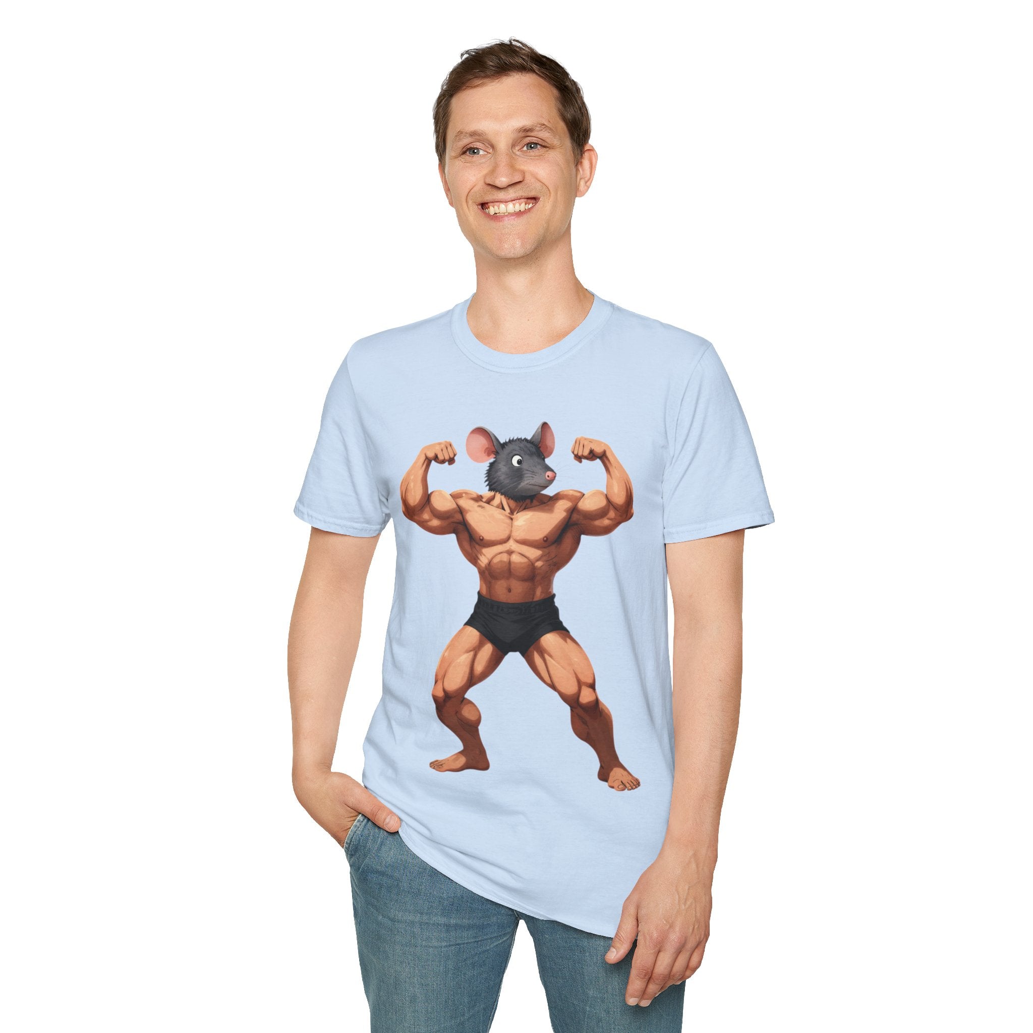 🔥🔥Muscle Rat T-Shirt — Funny Bodybuilder Mouse Fitness Tee🥵💪💪