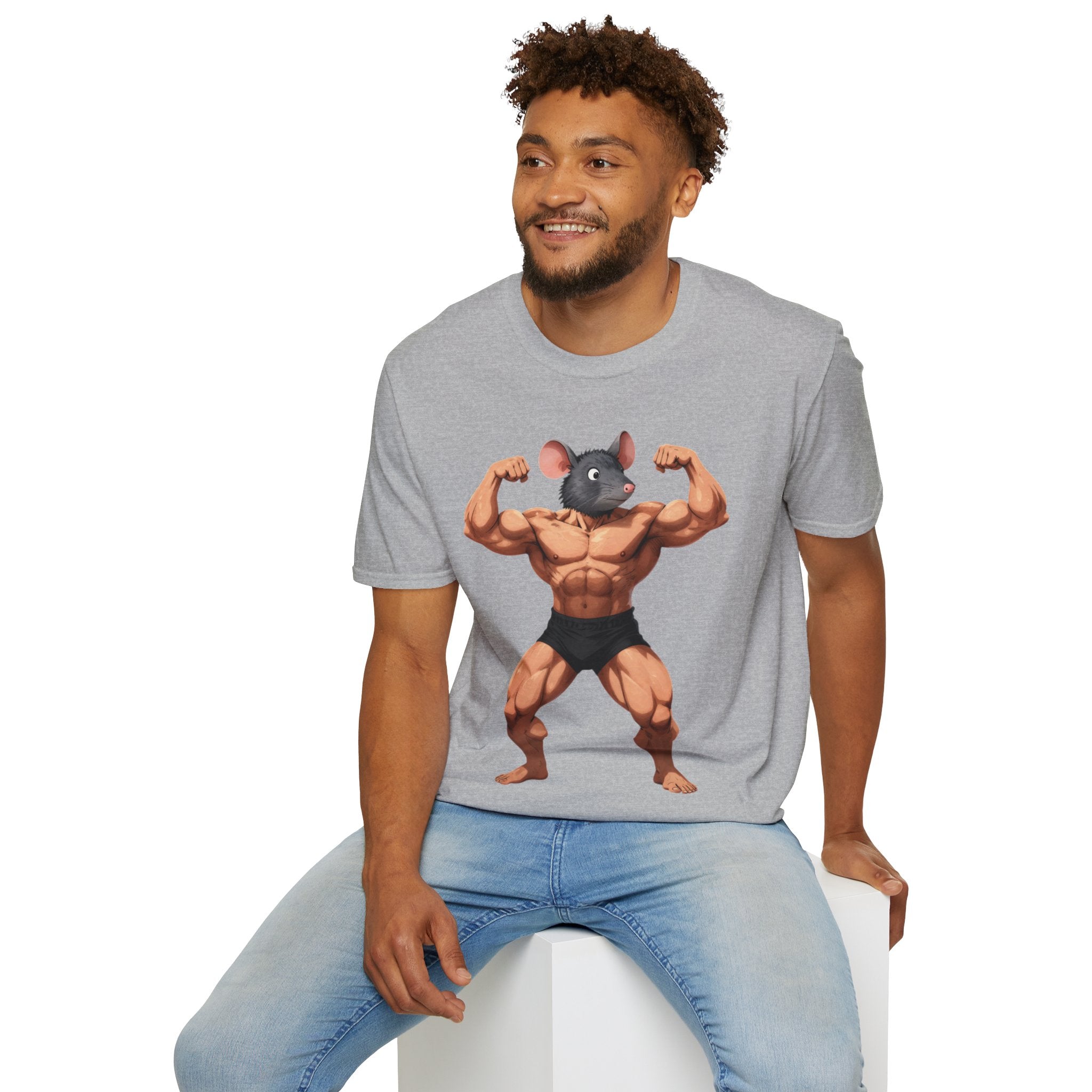 🔥🔥Muscle Rat T-Shirt — Funny Bodybuilder Mouse Fitness Tee🥵💪💪