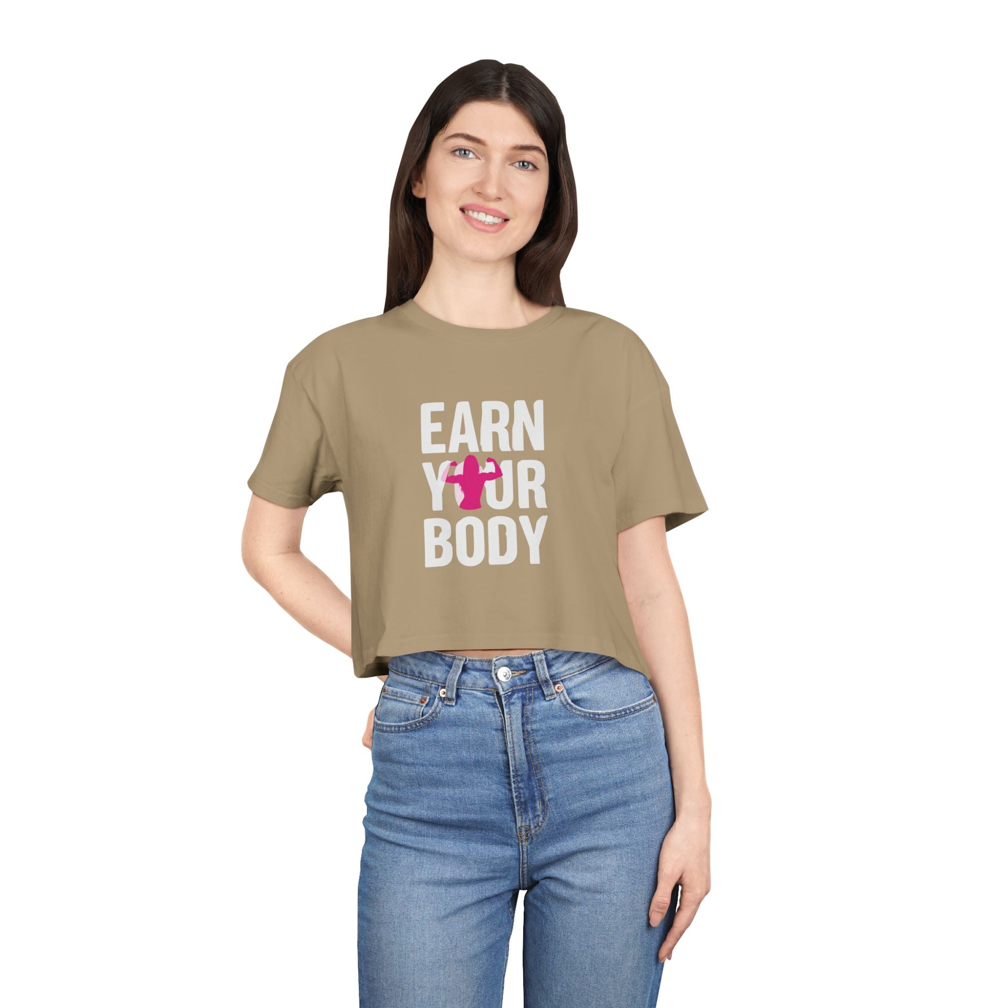 😍🔥Kronex Fit Earn Your Body Crop Tee – Women's Fitness Graphic Top💪👑