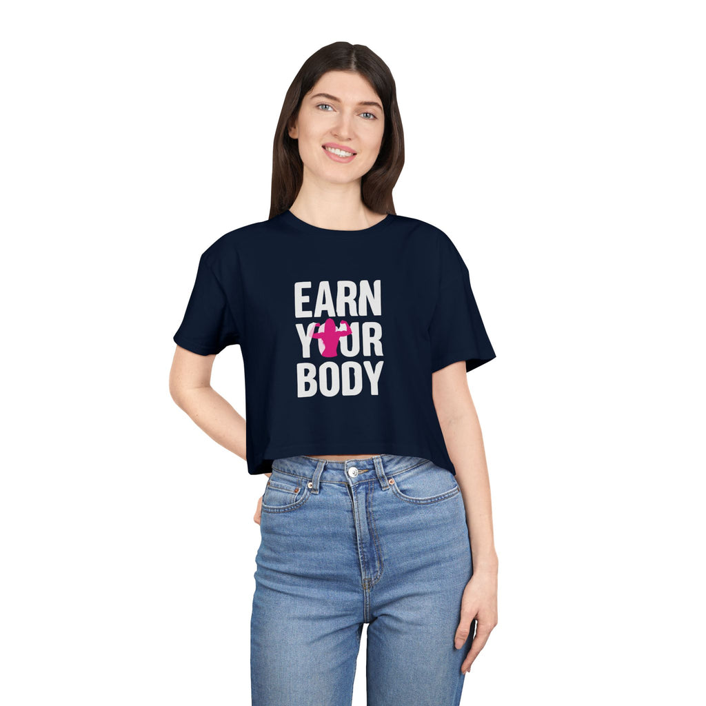 😍🔥Kronex Fit Earn Your Body Crop Tee – Women's Fitness Graphic Top💪👑