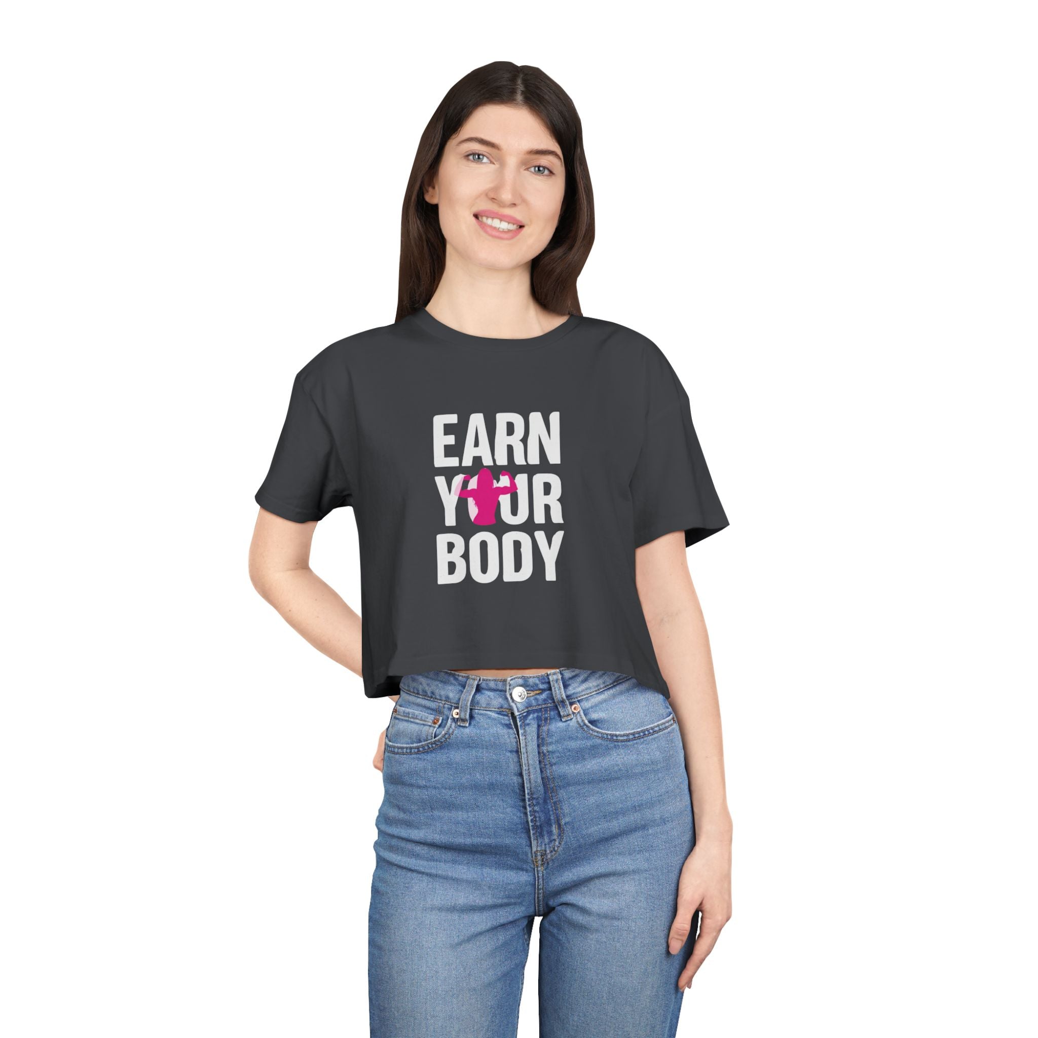 😍🔥Kronex Fit Earn Your Body Crop Tee – Women's Fitness Graphic Top💪👑