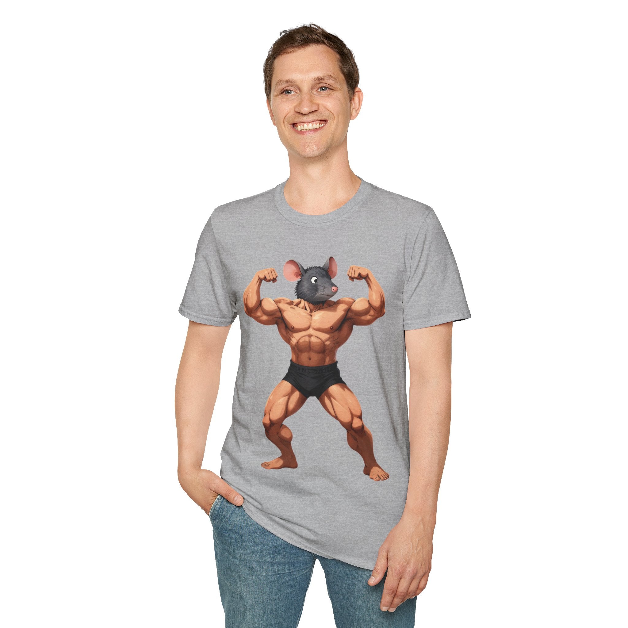 🔥🔥Muscle Rat T-Shirt — Funny Bodybuilder Mouse Fitness Tee🥵💪💪