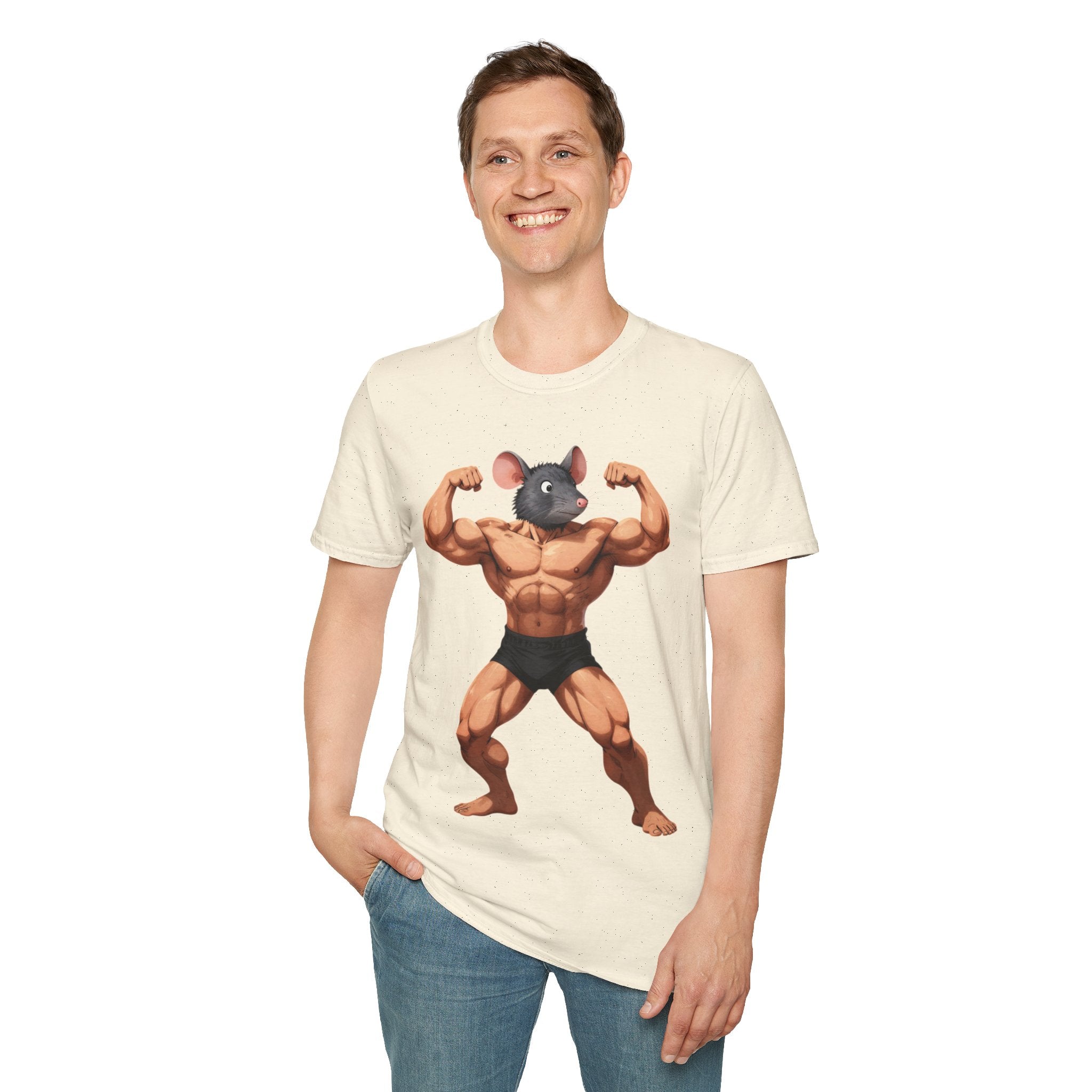🔥🔥Muscle Rat T-Shirt — Funny Bodybuilder Mouse Fitness Tee🥵💪💪