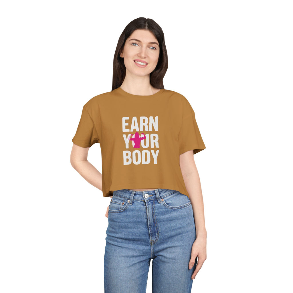 😍🔥Kronex Fit Earn Your Body Crop Tee – Women's Fitness Graphic Top💪👑