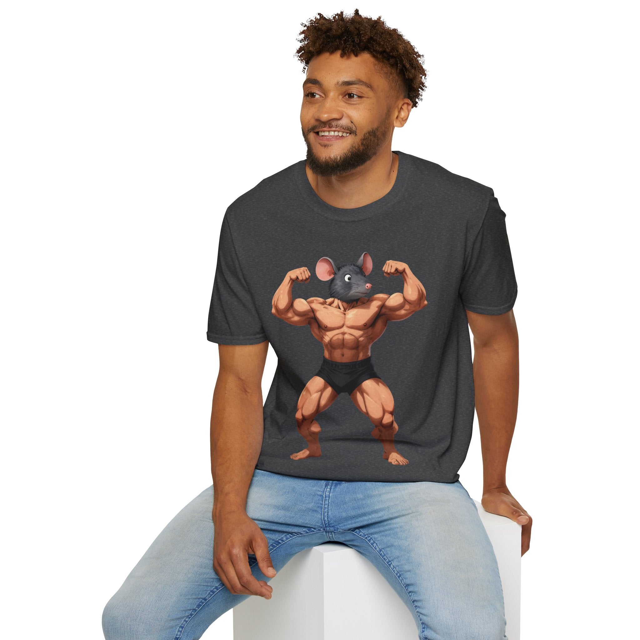🔥🔥Muscle Rat T-Shirt — Funny Bodybuilder Mouse Fitness Tee🥵💪💪
