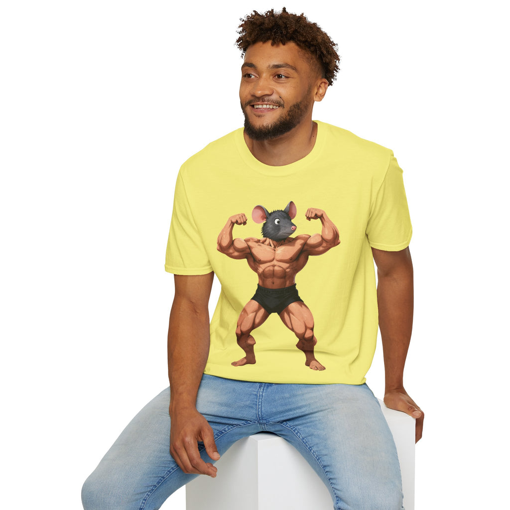🔥🔥Muscle Rat T-Shirt — Funny Bodybuilder Mouse Fitness Tee🥵💪💪